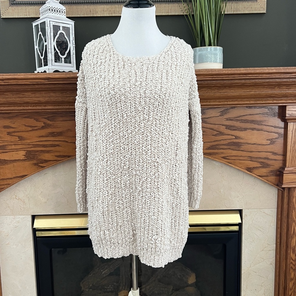 Mirumi Women's Ivory Oversized Soft Chunky Textured Scoop Neck Sweater Sz. M